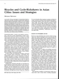 Bicycles and Cycle-Rickshaws in Asian Cities: Issues and Strategies