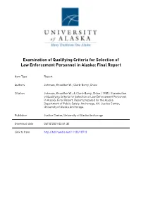 Examination of Qualifying Criteria for Selection of Law Enforcement Personnel in Alaska: Final Report