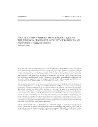 Foucault's Hypothesis: from the Critique of the Juridico-Discursive Concept of Power to an Analytics of Government