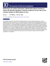 Reduction of Contact Activation Related Fibrinolytic Activity in Factor XII Deficient Patients