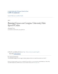 University Hate Speech Codes. Alexander Tsesis Loyola University School of Law, Atsesis@Luc.Edu