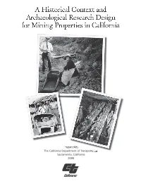 A Historical Context and Archaeological Research Design for Mining Properties in California
