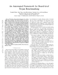 An Automated Framework for Board-Level Trojan Benchmarking