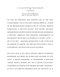 Lecture Writeup on Bonhoeffer for Discovery 6-14-15