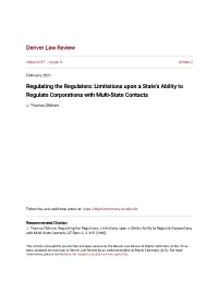 Limitations Upon a State's Ability to Regulate Corporations with Multi-State Contacts