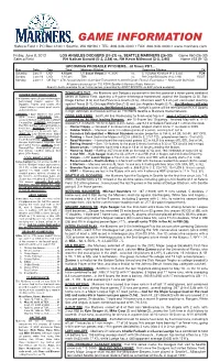 Mariners Game Notes • Friday • JUNE 8, 2012 • Vs