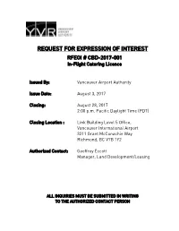 REQUEST for EXPRESSION of INTEREST RFEOI # CBD-2017-001 In-Flight Catering Licence