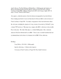A Bibliography and Analysis of Robert Frost Monographs in the Rare Book Collection at the University of North Carolina at Chapel Hill