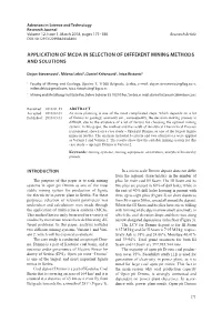 Application of Mcda in Selection of Different Mining Methods and Solutions