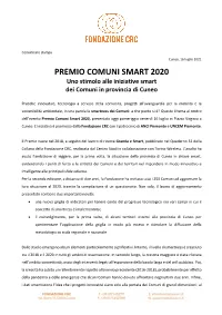 PREMIO COMUNI SMART 2020 Uno Stimolo Alle Iniziative Smart Dei Comuni in Provincia Di Cuneo