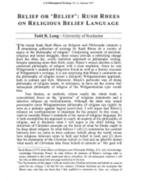 Rush Rhees on Religious Belief Language