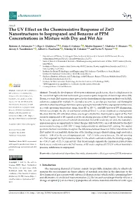 The UV Effect on the Chemiresistive Response of Zno Nanostructures to Isopropanol and Benzene at PPM Concentrations in Mixture with Dry and Wet Air
