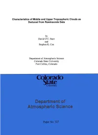 Characteristics of Middle and Upper Tropospheric Clouds As Deduced from Rawinsonde Data