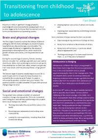 Transitioning from Childhood to Adolescence Fact Sheet