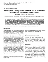 Antibacterial Activity of Leaf Essential Oils of Eucalyptus Globulus and Eucalyptus Camaldulensis