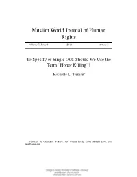 To Specify Or Single Out: Should We Use the Term "Honor Killing"?