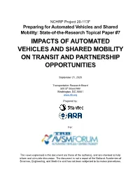 Impacts of Automated Vehicles and Shared Mobility on Transit and Partnership Opportunities