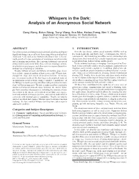 Whispers in the Dark: Analysis of an Anonymous Social Network