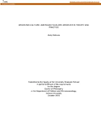 AMERICAN FOLKLORE ARCHIVES in THEORY and PRACTICE Andy