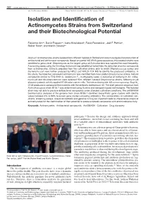 Isolation and Identification of Actinomycetes Strains from Switzerland and Their Biotechnological Potential