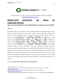 BENIN-EKITI RELATION: an ONUS of SUBSTANTIATION Oluwaseun Samuel OSADOLA1, Michael EDIAGBONYA,2 Stephen Olayiwola SOETAN3