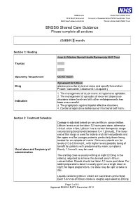 BNSSG Shared Care Guidance Please Complete All Sections