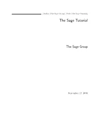 The Sage Tutorial) the Sage Tutorial