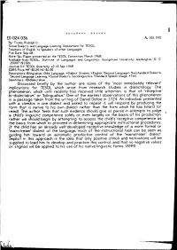 Implications for TESOL Which Arise from Research Studies In