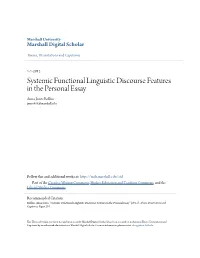 Systemic Functional Linguistic Discourse Features in the Personal Essay Anna Jones Rollins Jones453@Marshall.Edu