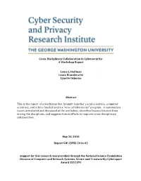 Cross-Disciplinary Collaboration in Cybersecurity: a Workshop Report