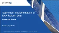 September Implementation of DAX Reform 2021