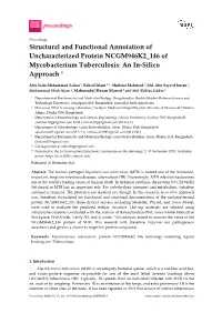 Structural and Functional Annotation of Uncharacterized Protein NCGM946K2 146 of Mycobacterium Tuberculosis: an In-Silico Approach †