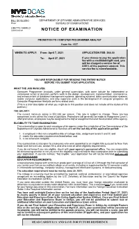 COMPUTER PROGRAMMER ANALYST Exam No