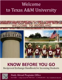 Texas A&M University KNOW BEFORE YOU GO