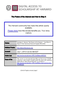 The Future of the Internet and How to Stop It the Harvard Community Has