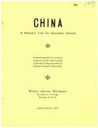 China: a Resource Unit for Secondary Schools