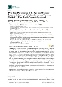 Drop Size Dependence of the Apparent Surface Tension of Aqueous Solutions in Hexane Vapor As Studied by Drop Proﬁle Analysis Tensiometry