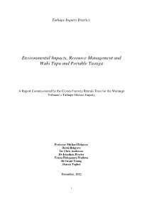 Environmental Impacts, Resource Management and Wahi Tapu and Portable Taonga