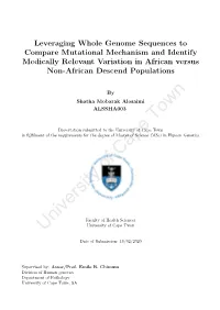 Leveraging Whole Genome Sequences to Compare Mutational Mechanism and Identify Medically Relevant Variation in African Versus Non-African Descend Populations