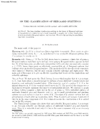 On the Classification of Heegaard Splittings