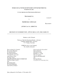 (Icsid Case No. Arb/07/19) Decision on Jurisdiction