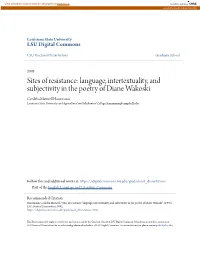 Language, Intertextuality, and Subjectivity in the Poetry of Diane
