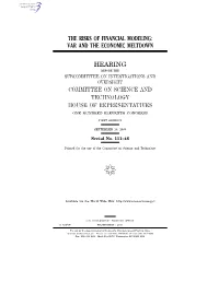 The Risks of Financial Modeling: Var and the Economic Meltdown