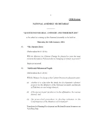 1 (28Th Session) NATIONAL ASSEMBLY SECRETARIAT ———— “QUESTIONS for ORAL ANSWERS and THEIR REPLIES” to Be Asked A