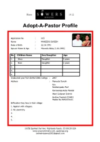 Sowers Adopt-A-Pastor Profile.Pmd