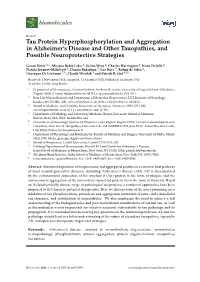 Tau Protein Hyperphosphorylation and Aggregation in Alzheimer’S Disease and Other Tauopathies, and Possible Neuroprotective Strategies