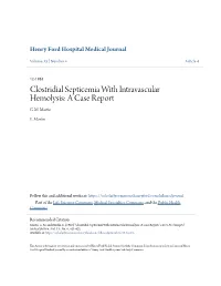 Clostridial Septicemia with Intravascular Hemolysis: a Case Report G