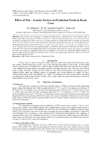 Effect of Non – Genetic Factors on Production Traits in Deoni Cows