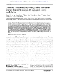 Germline and Somatic Imprinting in the Nonhuman Primate Highlights Species Differences in Oocyte Methylation