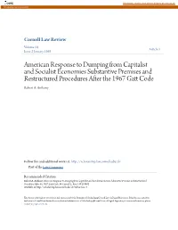 American Response to Dumping from Capitalist and Socialist Economies Substantive Premises and Restructured Procedures After the 1967 Gatt Oc De Robert A